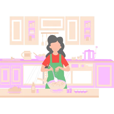 Garota está cozinhando comida  Ilustração