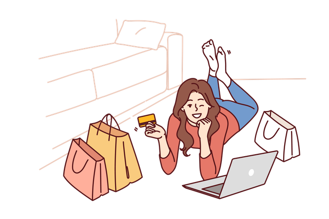 Garota está gostando de fazer compras on-line  Ilustração