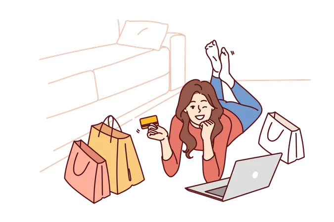 Garota está gostando de fazer compras on-line  Ilustração