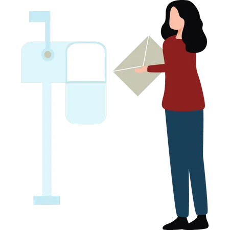 A menina está enviando um e-mail  Ilustração