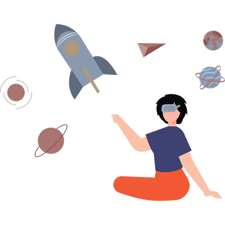 A menina está experimentando o mundo astronômico virtual  Illustration