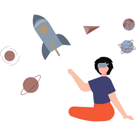 A menina está experimentando o mundo astronômico virtual  Illustration