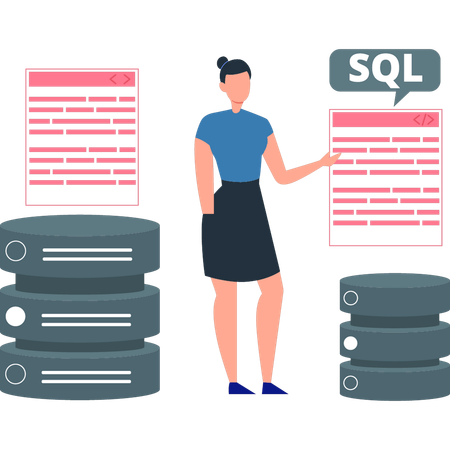 Garota está explicando sobre SQL para programação  Ilustração