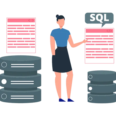 Garota está explicando sobre SQL para programação  Ilustração