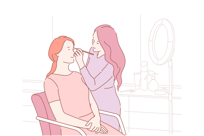 Garota está fazendo maquiagem nos olhos  Ilustração