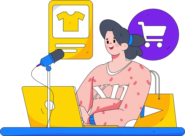 Garota está fazendo podcast de roupas  Ilustração