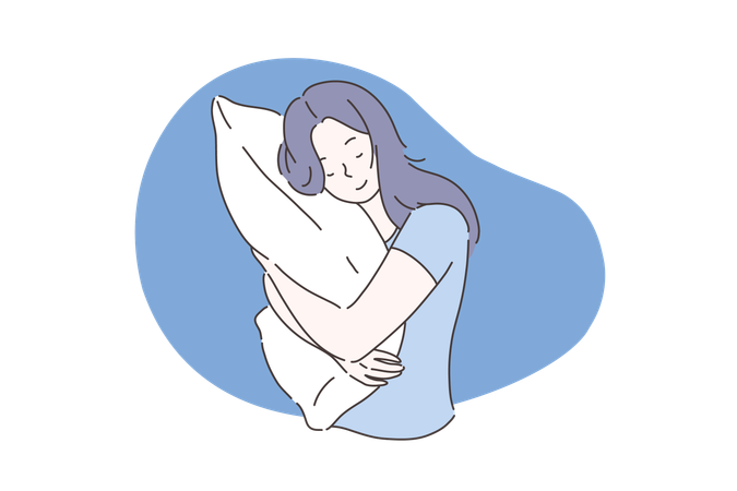 A menina está fazendo abraço de travesseiro  Ilustração