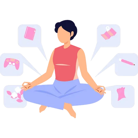 A menina está meditando para relaxar  Ilustração