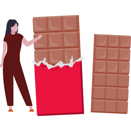 A menina está mostrando a barra de chocolate  Ilustração