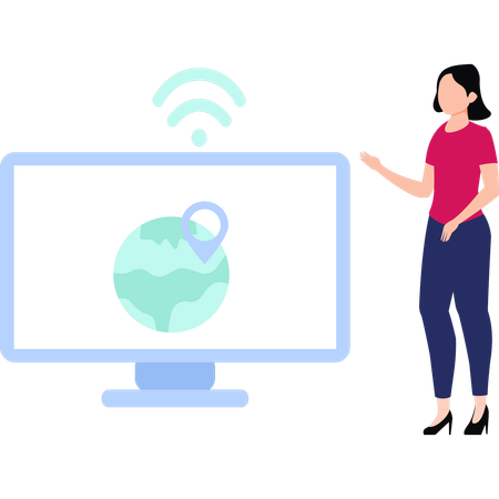 Garota está mostrando a localização global do Wi-Fi  Ilustração