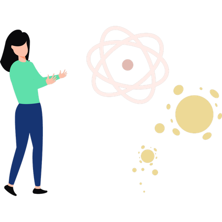A menina está mostrando a molécula atômica  Ilustração