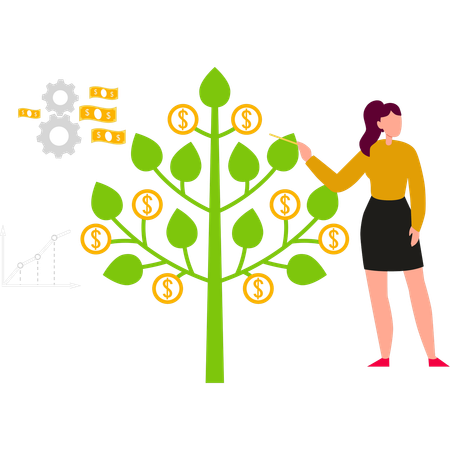 A menina está mostrando a árvore do dinheiro do dólar  Illustration