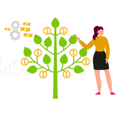 A menina está mostrando a árvore do dinheiro do dólar  Illustration