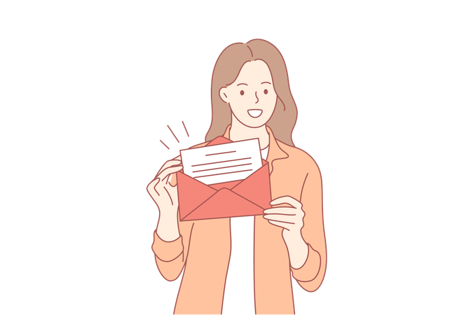 A menina está mostrando o envelope da carta  Ilustração