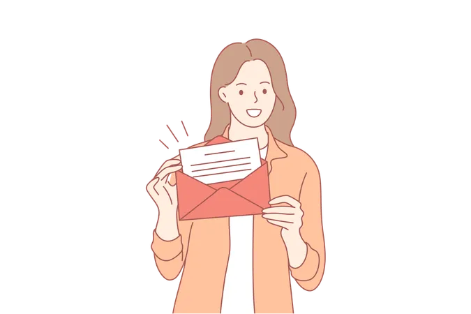 A menina está mostrando o envelope da carta  Ilustração