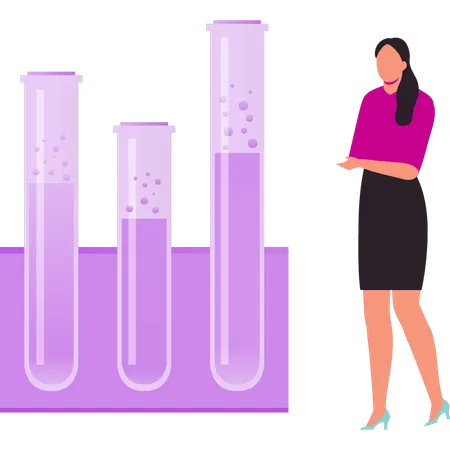 A menina está mostrando os tubos de ensaio  Ilustração