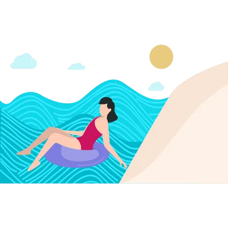 A menina está nadando na praia  Ilustração