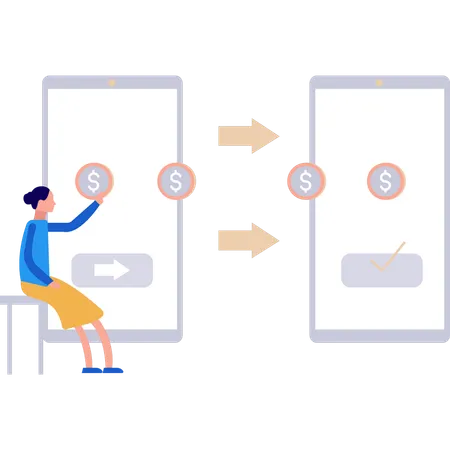 A menina está olhando a transferência de dinheiro  Illustration