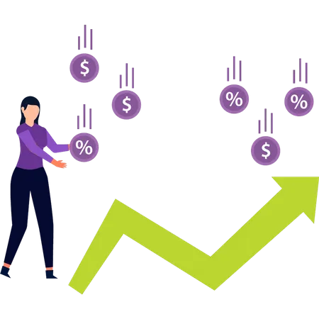 A menina está olhando as taxas do dólar  Ilustração