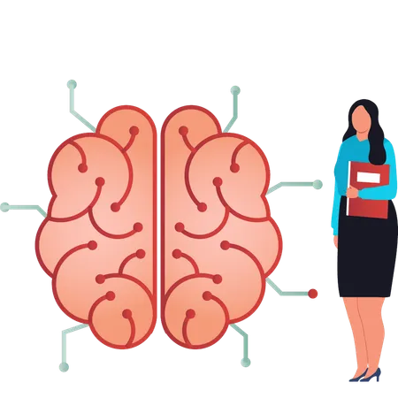 A menina está olhando para o cérebro artificial criativo  Ilustração