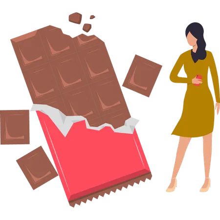 A menina está olhando para o chocolate  Ilustração