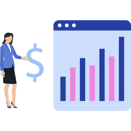 A menina está olhando o gráfico do dólar  Ilustração