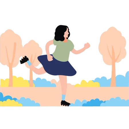 A menina está patinando lá fora  Ilustração