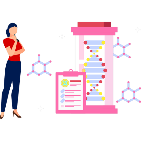 A menina está pensando no relatório de DNA  Ilustração