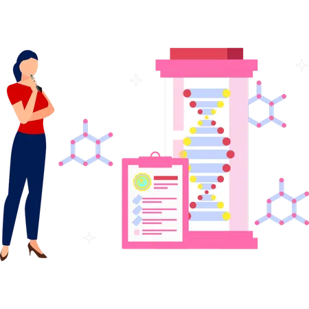 A menina está pensando no relatório de DNA  Ilustração