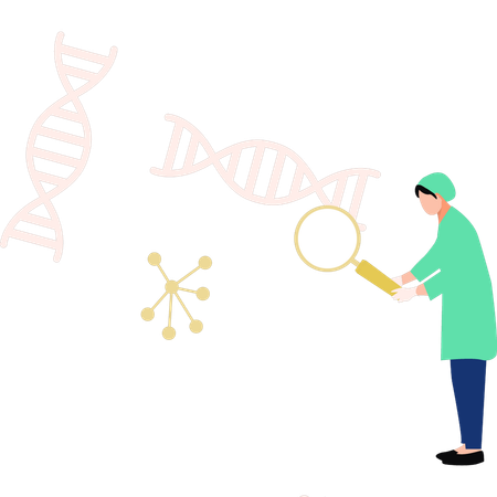 A menina está pesquisando a molécula de DNA  Ilustração