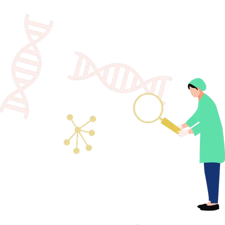 A menina está pesquisando a molécula de DNA  Ilustração