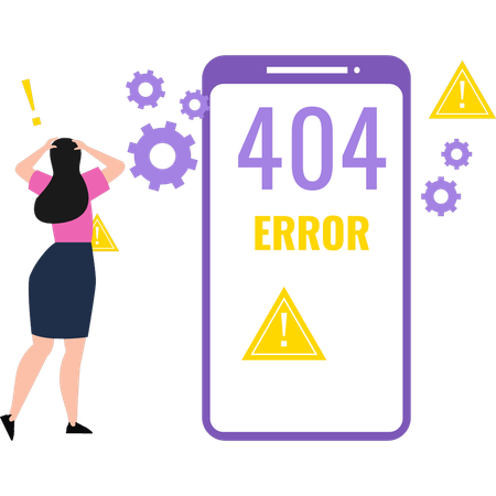 Garota está preocupada com o erro 404  Ilustração