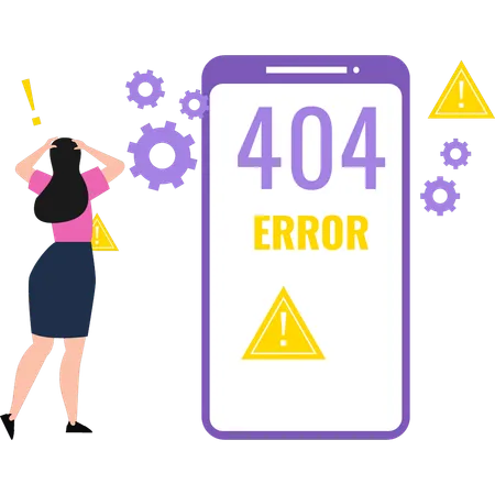 Garota está preocupada com o erro 404  Ilustração