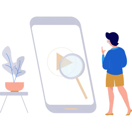 Garota está procurando um vídeo em um smartphone  Ilustração