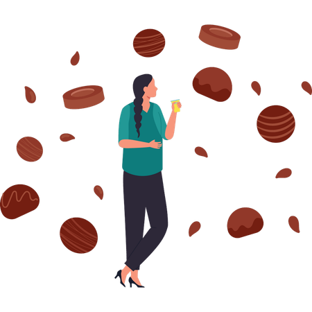 A menina está provando diferentes sabores de chocolate  Ilustração