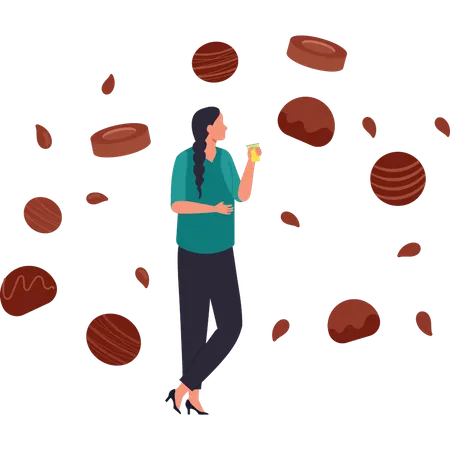 A menina está provando diferentes sabores de chocolate  Ilustração