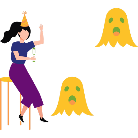 Garota está se divertindo no Halloween  Ilustração