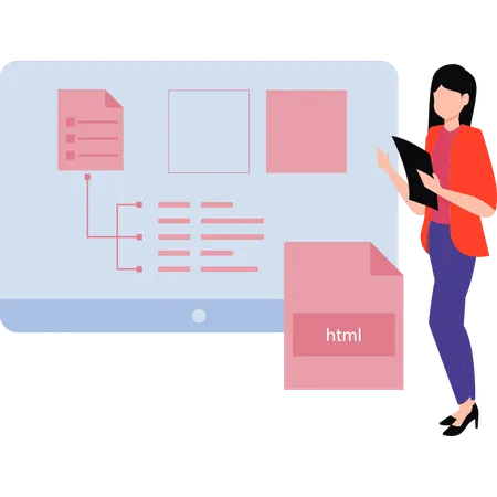 Garota está trabalhando na codificação HTML  Ilustração