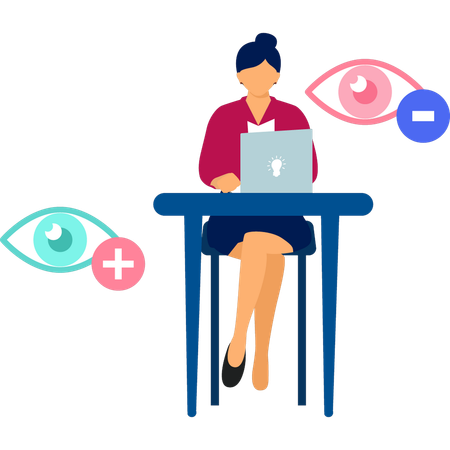 Garota está usando laptop para teste de visão  Ilustração