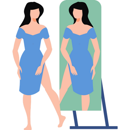 Garota estilista se olhando no espelho  Ilustração