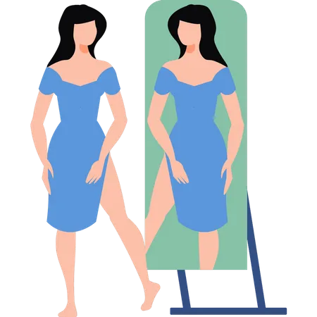 Garota estilista se olhando no espelho  Ilustração