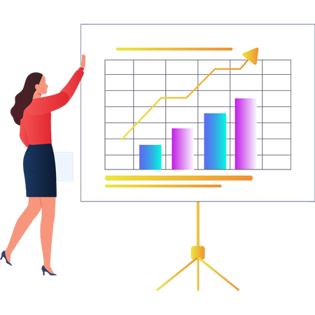 Garota explicando sobre o diagrama gráfico  Ilustração