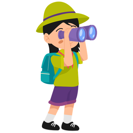 Menina explorando através de binóculos  Ilustração