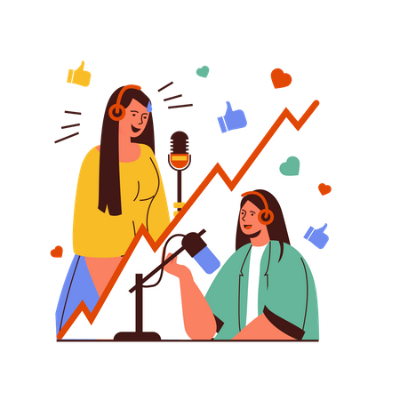 Garota falando em programa de rádio  Ilustração