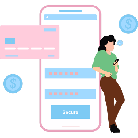 Garota faz pagamento seguro com cartão  Ilustração