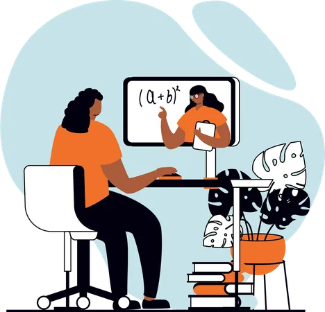 Menina fazendo aula de matemática online  Ilustração