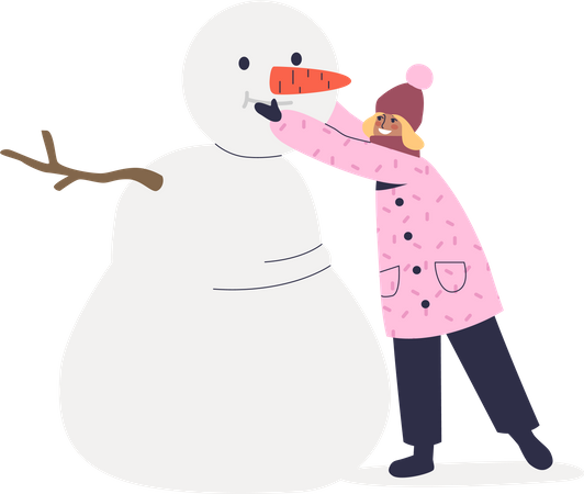 Menina fazendo boneco de neve  Ilustração