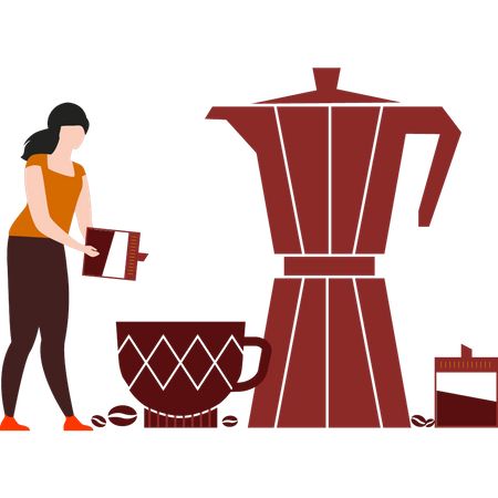 Garota fazendo café na jarra de café  Ilustração