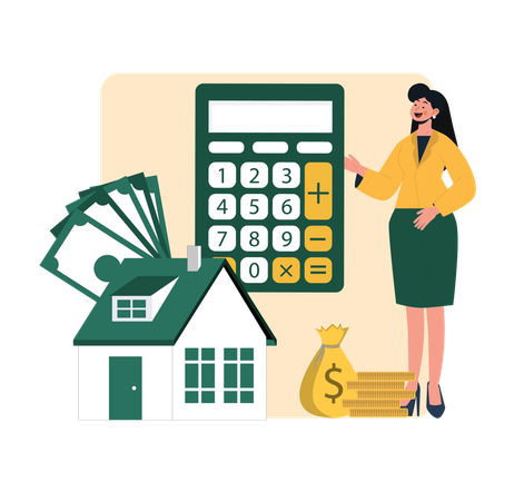 Menina fazendo cálculo de empréstimo  Ilustração