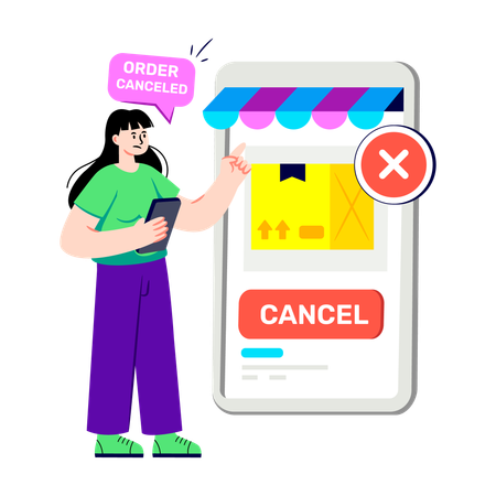 Garota fazendo Cancelar Pedido  Ilustração